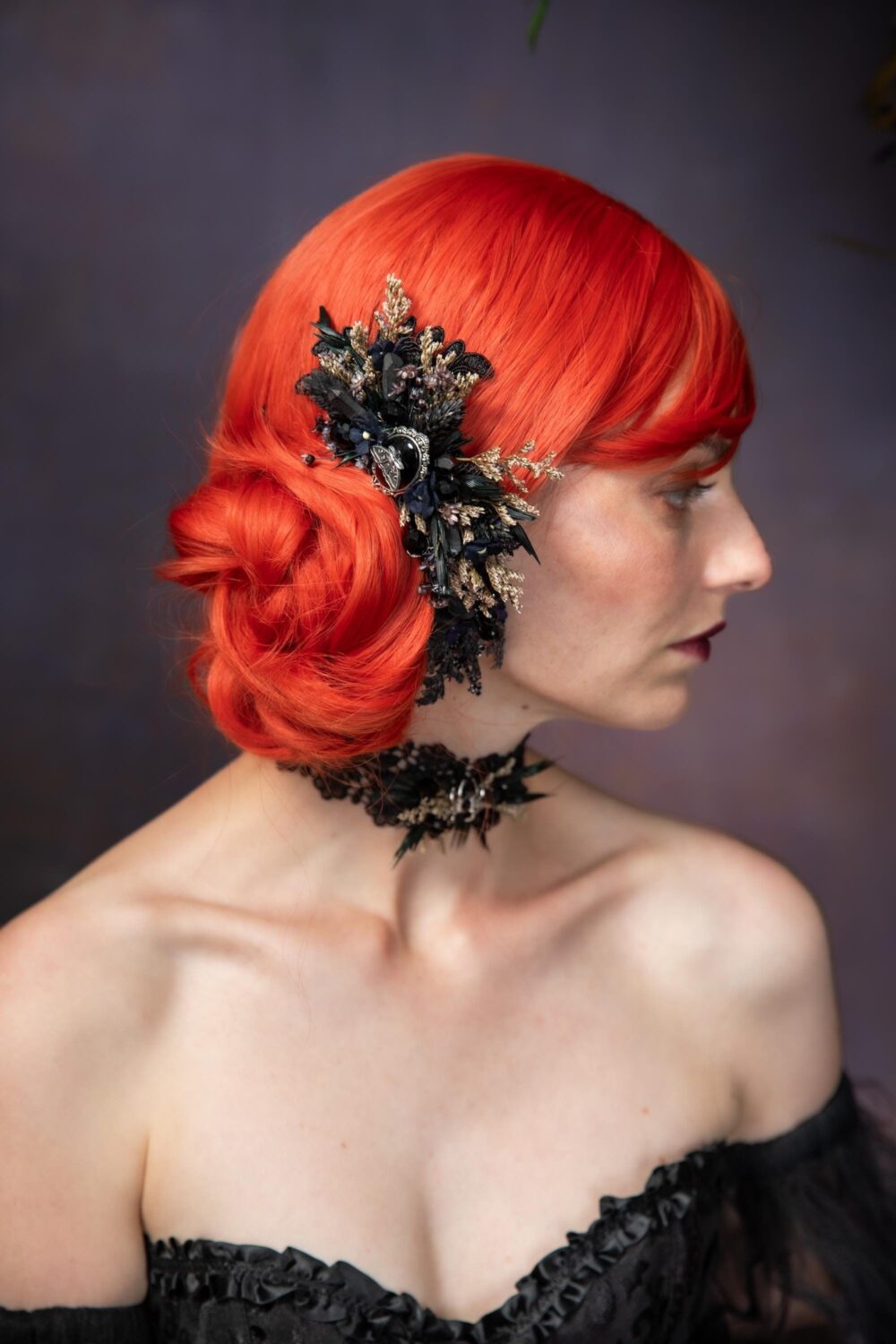 Black Flower Hair Comb Halloween Gothic Wedding Moth Butterfly Crystals Corpse Bride Accessories