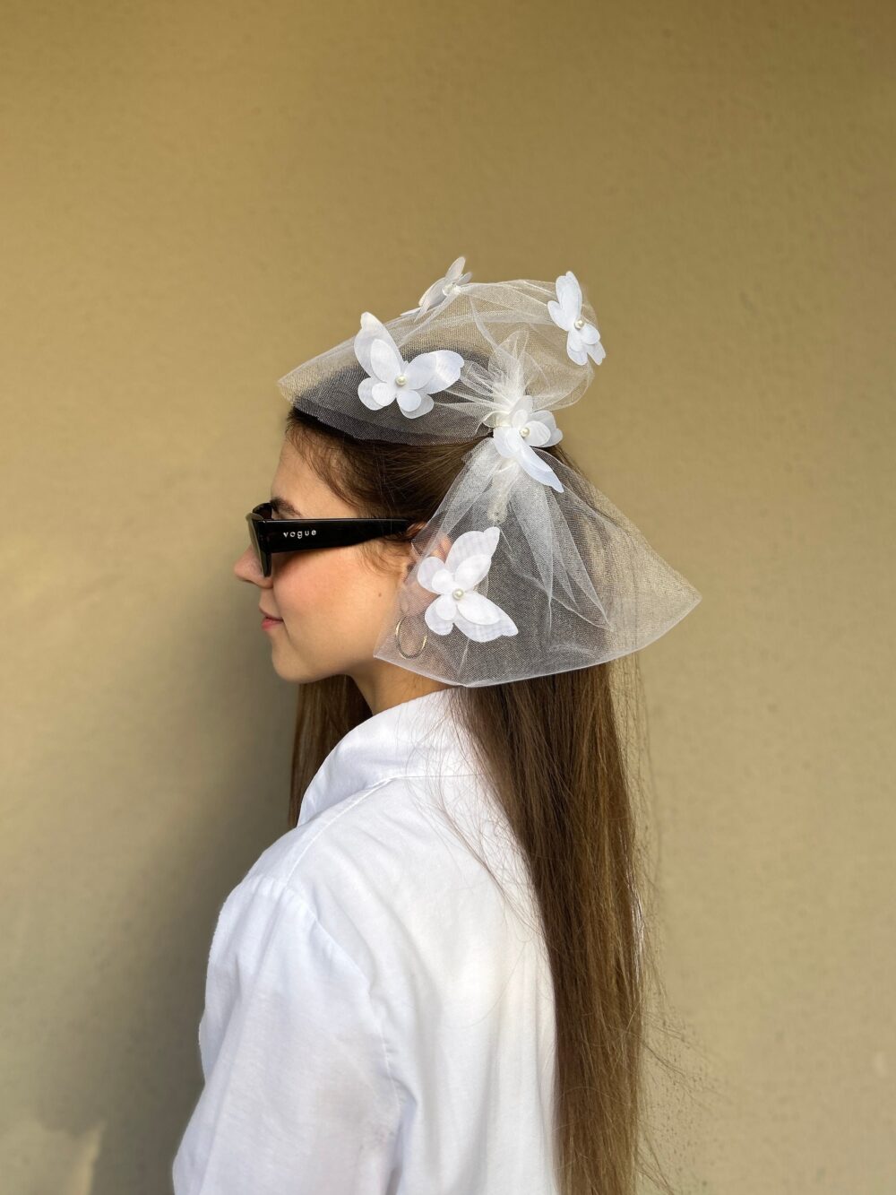 Bridal Hair Bow, Tulle Wedding Accessory, Butterfly Modern Hairpiece, Ribbon Bow