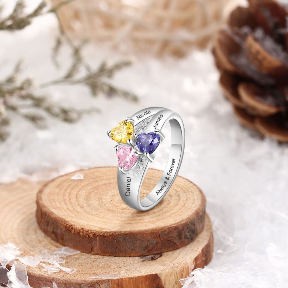 Personalized Mother Daughter Ring With Birthstone, Custom Engraved Name 925 Sterling Silver Ring, Anniversary Gift For Mom, Mother's Day