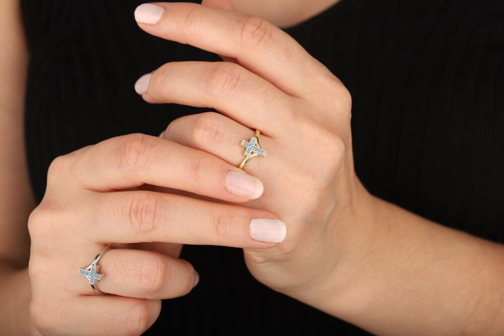 Christian Jewelry Silver Gold Rose Filled Bands Turquoise Cross Religious Minimalist Rings For Mom Mother Wife Women Girl