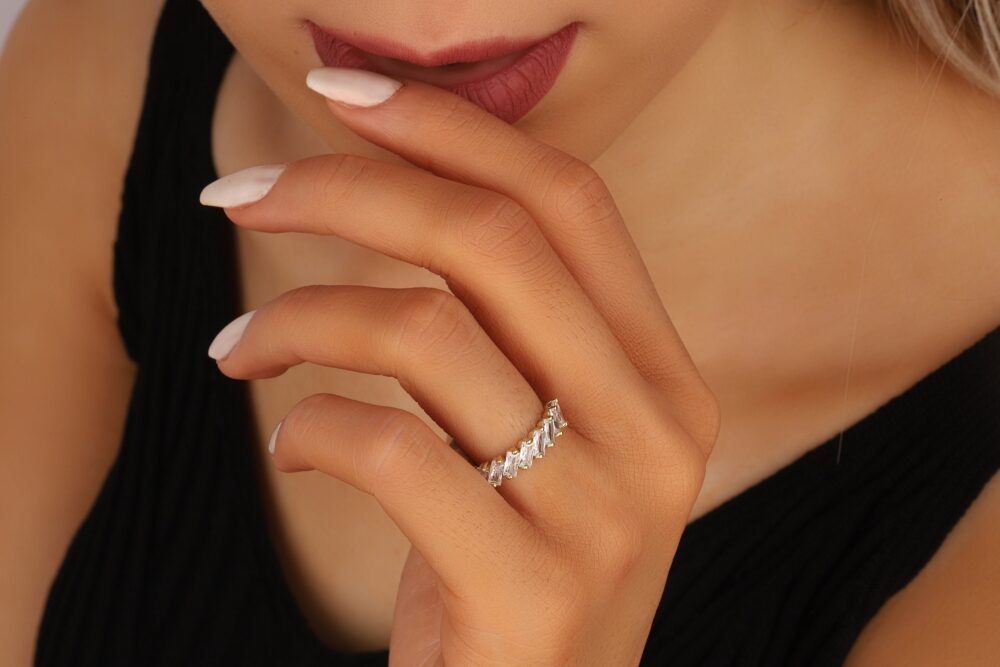 Dainty Cz Half Eternity Baguette Rings Stacking Silver Gold Rose Filled Band Best Friend Gift S For Mom Mother Women Wife