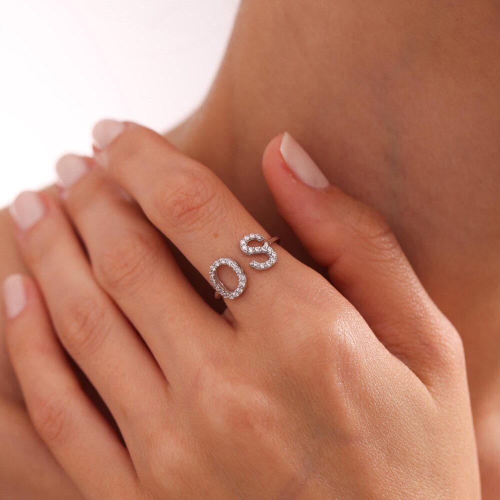 Duo Initial Ring Custom Letter Couple Rings Mothers Gift For Her Dainty For Mom Mother Days