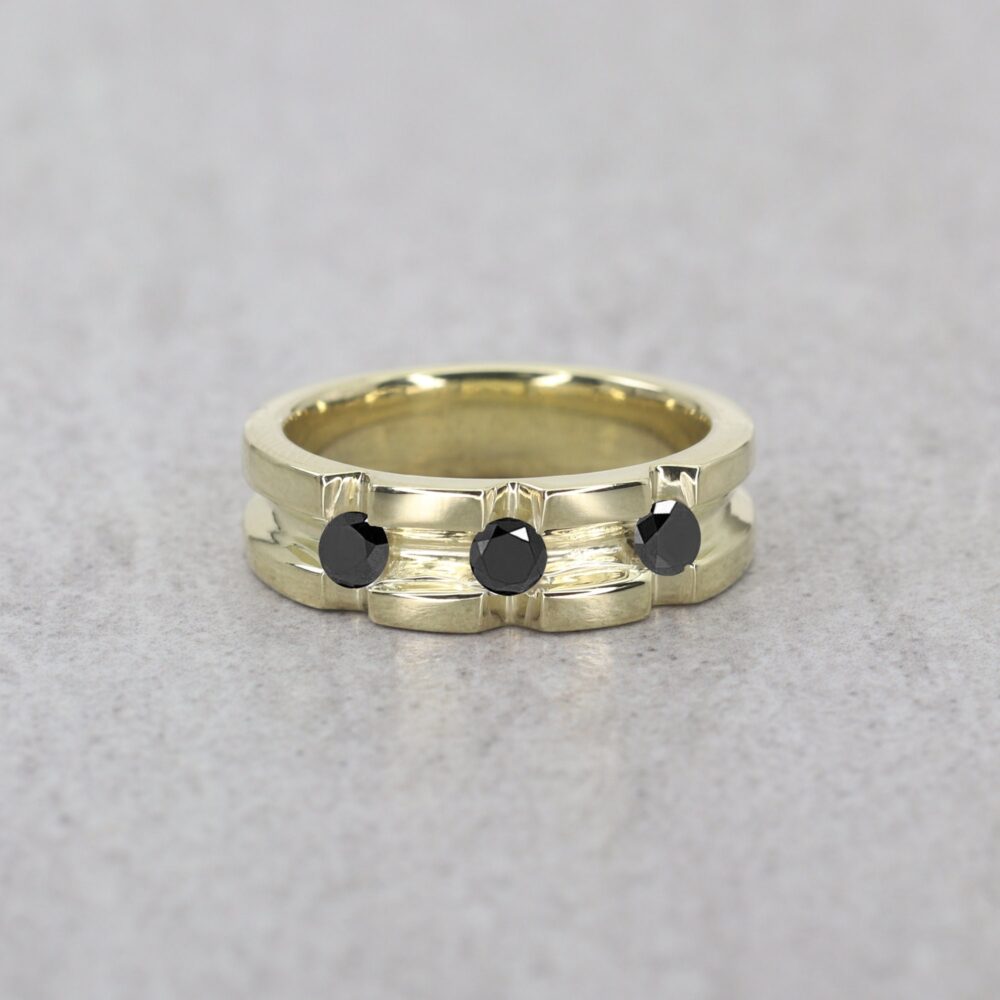 14K Men's Wedding Ring/Black Diamond Band Three Engagement