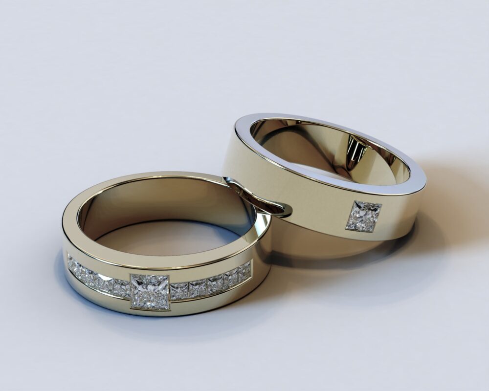 Custom Mens Diamond Wedding Band/His & Bands Minimalist Fine Jewelry 14K Yellow Gold