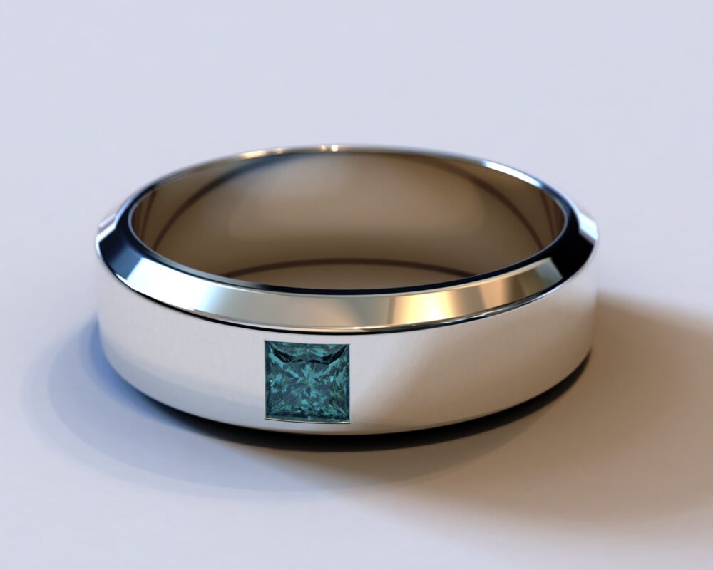 Blue Diamond Mens Wedding Band/White Gold Ring