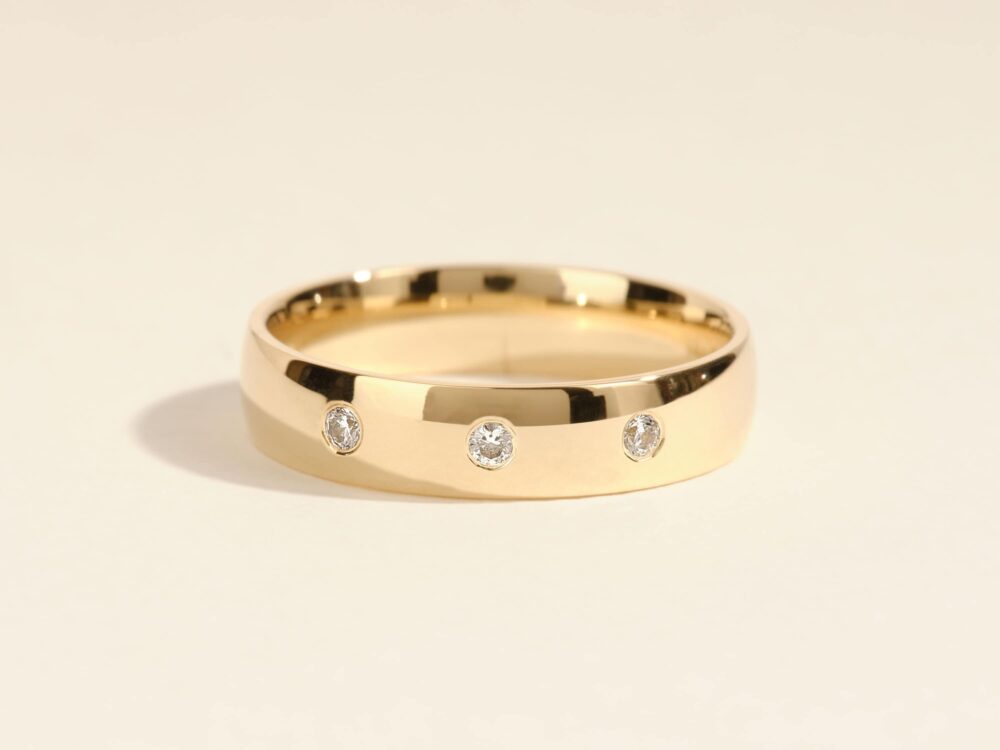 5mm Gold Men's Three Stone Dimond Wedding Band 10K, 14K, 18K Solid Ring For Men Diamond Couples
