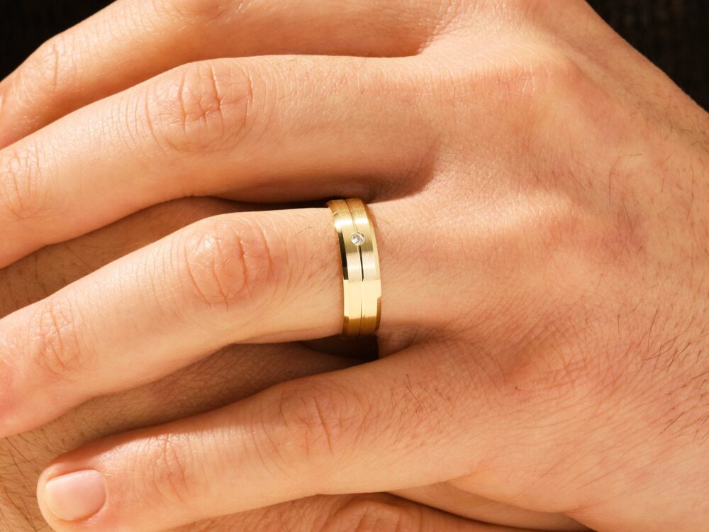 6mm Men's Flush Set Diamond Wedding Band With Beveled Edges 10K, 14K, 18K Gold Ring For Men Modern Bands Him