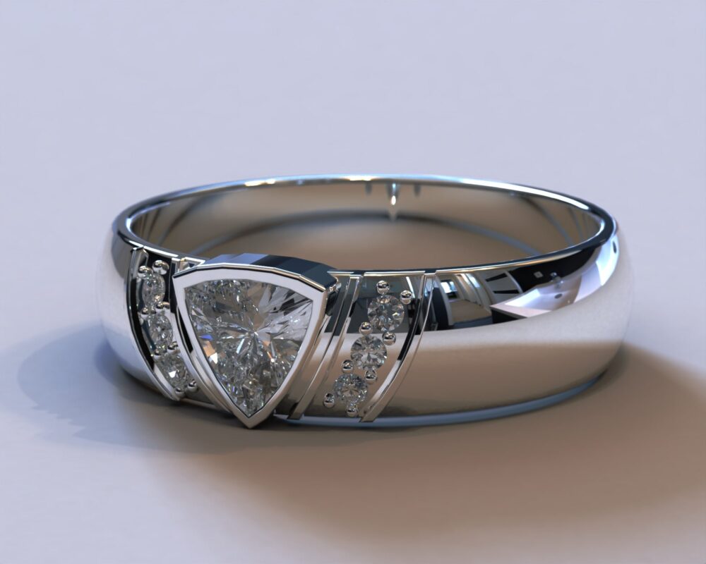 Unique Mens Wedding Band/Trillion Gemstone Ring Diamond White Gold Design Handmade