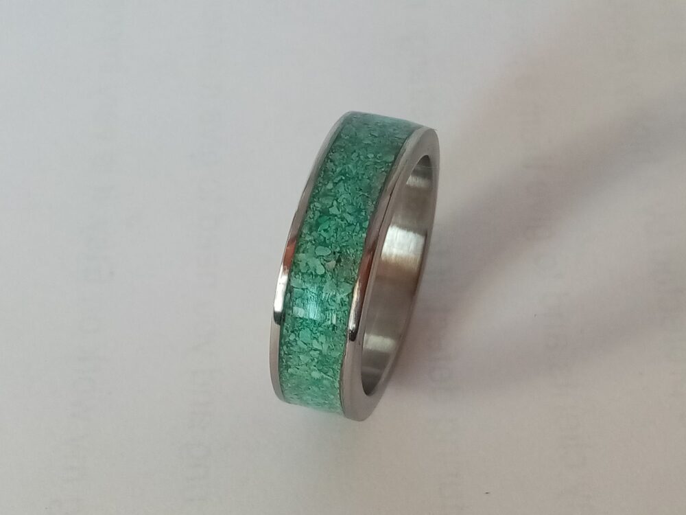 Turquoise Ring, Mens Wedding Band, Engagement His & Hers, Crystal Raw Stone, Wedding Band Women, Titanium 7mm