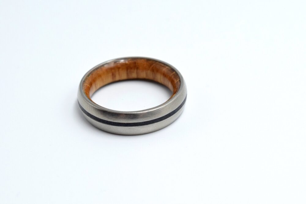 Men's Or Women's Ring Titanium Band With Black Tourmaline Stone Unisex Wedding His & Hers Handmade Boy Friend Gift