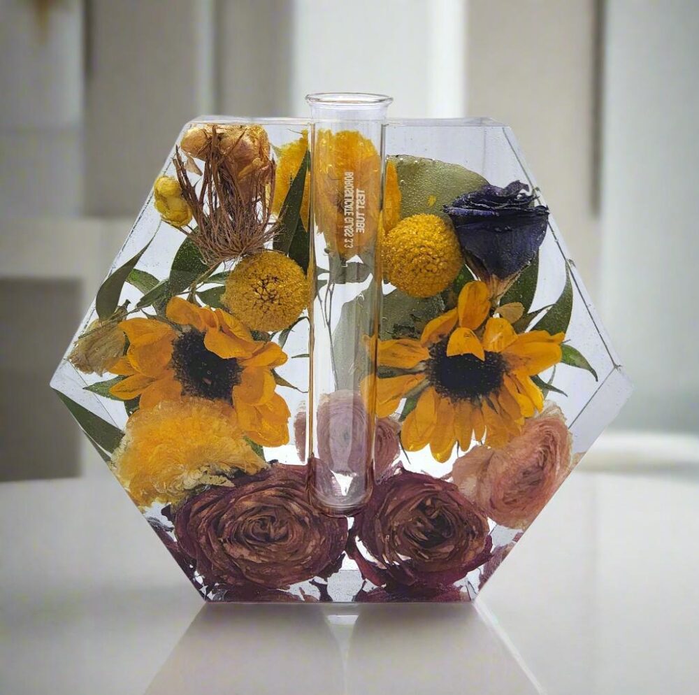 Preserved Flower Hexagon Bud Vase After Wedding Bouquet Preservation Gift For Couple Newlywed New Home