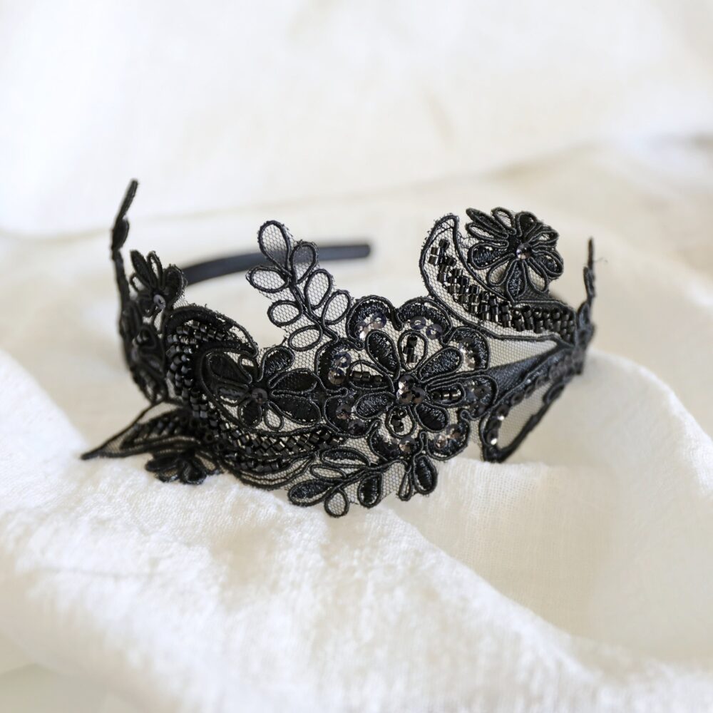 Black Beading Lace Headband, Bridal Headband, Bridesmaid Wedding Hairband, Hairband