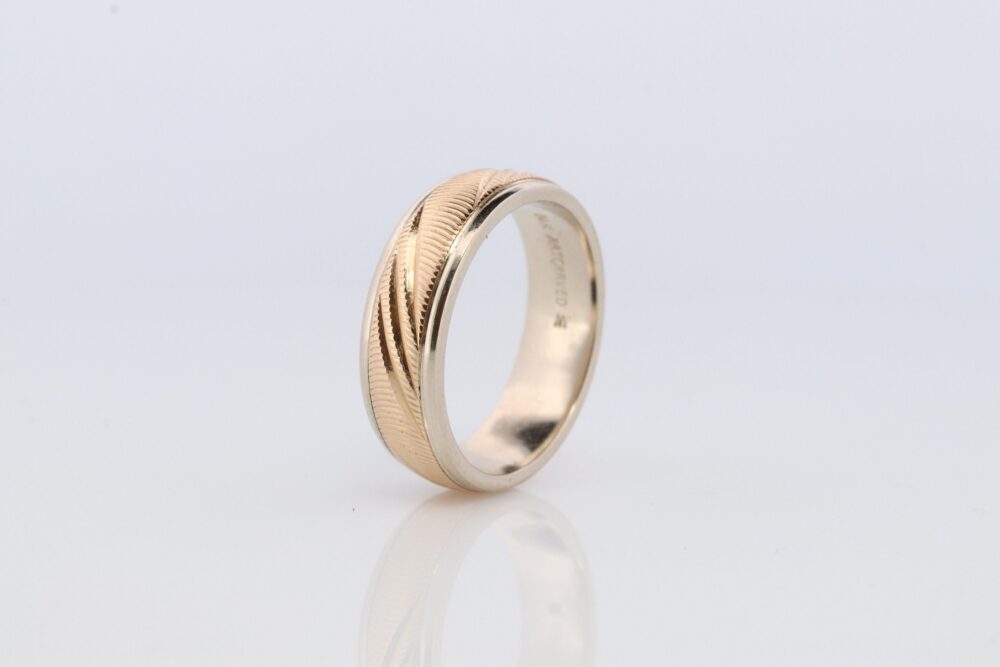 Artcarved 14K Gold Comfort Wedding Band. Jr Wood Made Matte Yellow Gold. Two Tone Gold Fit
