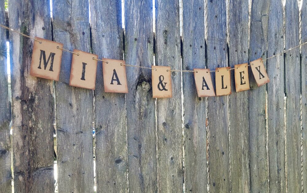 Rustic Wedding Banner, Mr. & Mrs. Photo Prop, Eco Friendly Decor, Barn Wedding, Just Married Bunting, Bride & Groom Name