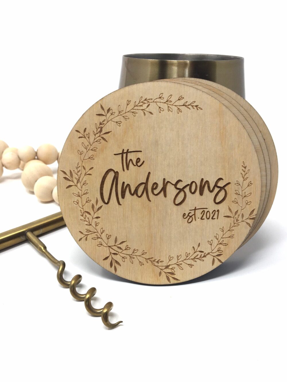 Custom Bulk Wedding Favors, Personalized Wooden Coaster Set, Monogram Coasters, Boho Party Gift, Bridal Shower Gift