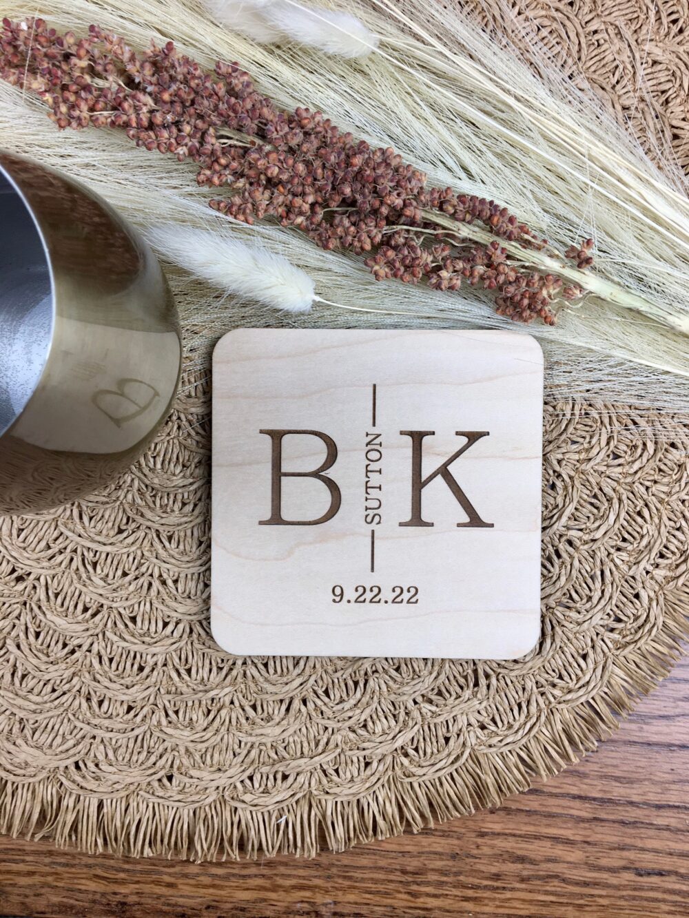 Custom Bulk Wedding Favors, Personalized Wooden Coaster Set, Monogram Coasters, Boho Party Gift, Bridal Shower Gift