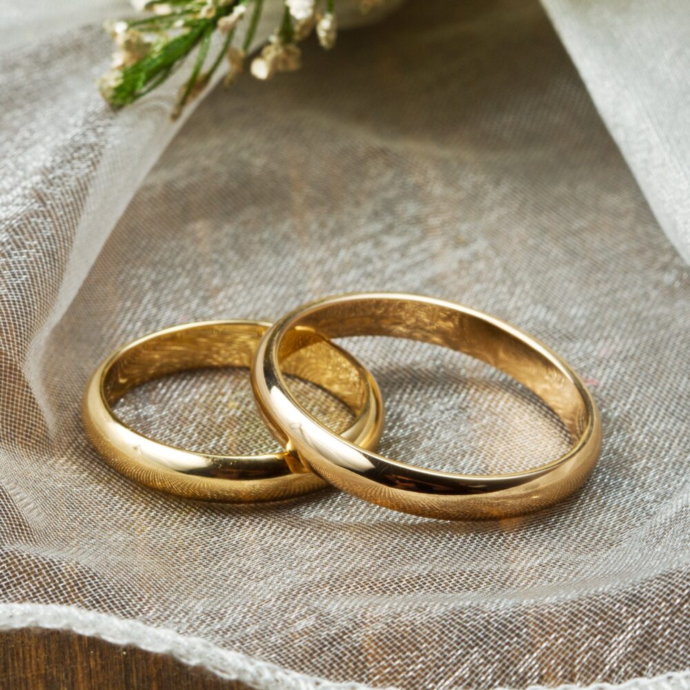 Classic 4mm His & Hers Silver Wedding Rings - 14K Gold Plated Ring Set Over Sterling Band