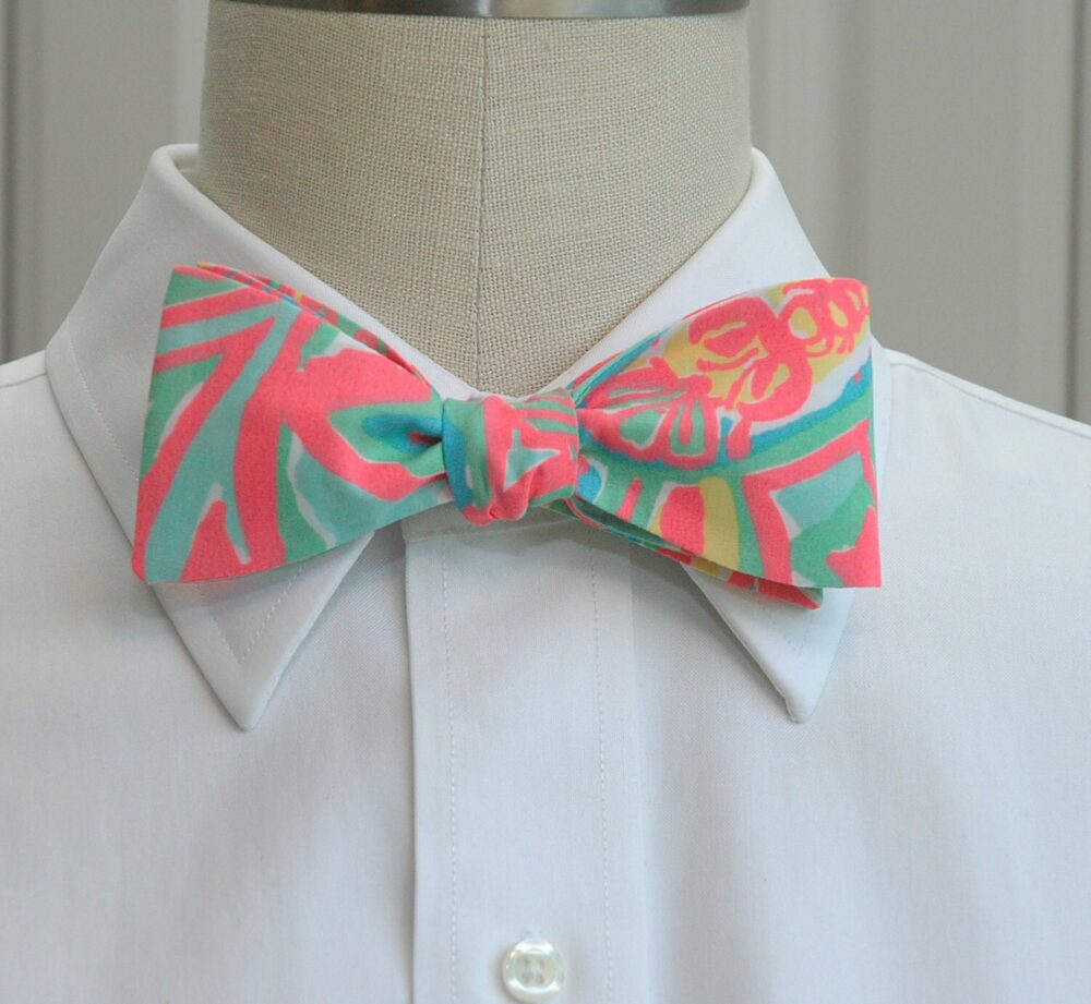 Bow Tie, Neon Coral/Aqua Abstract Ocean Theme Bow Tie, Beach Wedding Groom Groomsmen Gift, Prom Easter