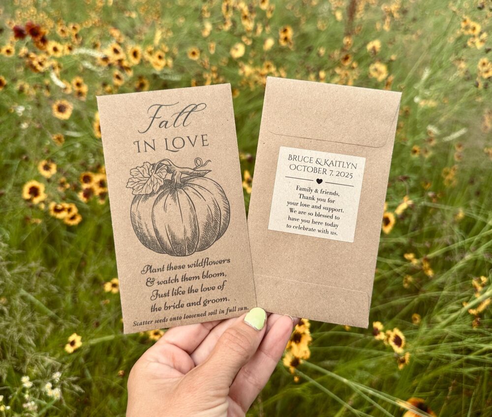 Fall in Love Wedding Favors Seed Packet Fall Bridal Shower Packets Pumpkin Custom
