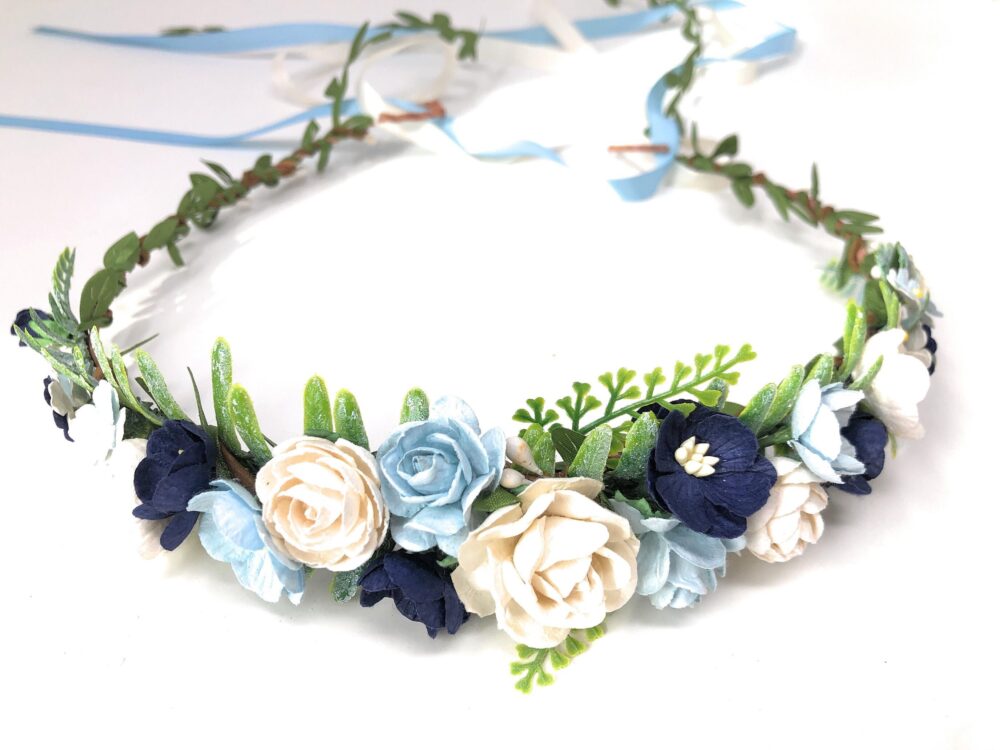 Blue Wedding Flower Crown Hairstyles For Brides & Girls Boho Head Piece Floral Hair Artificial Headband