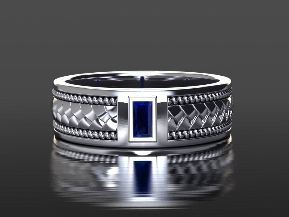 Mens Blue Sapphire Wedding Band, 7mm Braided Unisex, Ring, Gift For Him, Solid Platinum Band