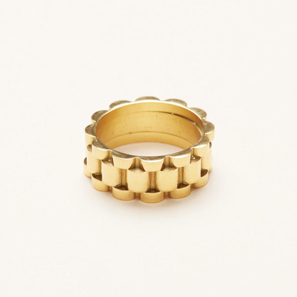 18K Gold Plated Titanium Belt Chain Band Ring, Women Minimalist Jewelry, Stackable Ring