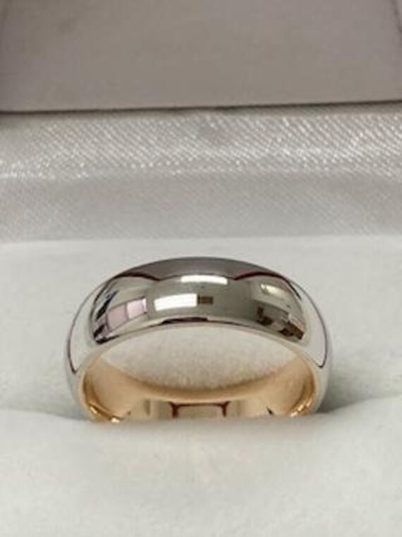 Mens Wedding Band, Ring, 6mm 10K 14K 18K White & Yellow Gold Bands, Rings For Men, Two Tone Bands