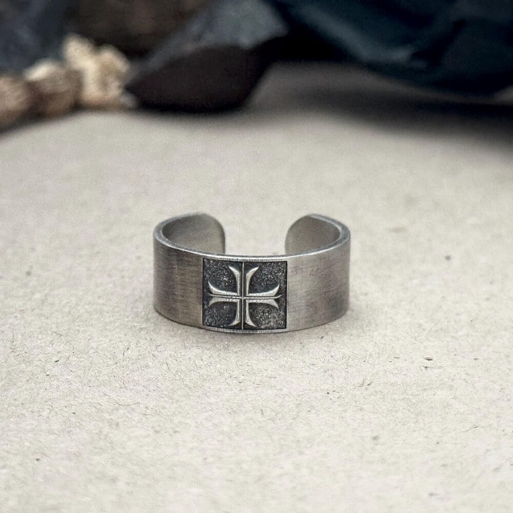 925 Silver Adjustable Templar Cross Band Ring, Christian Men's Oksidized Signet Ring For Man, Holy Memorial Gift Him
