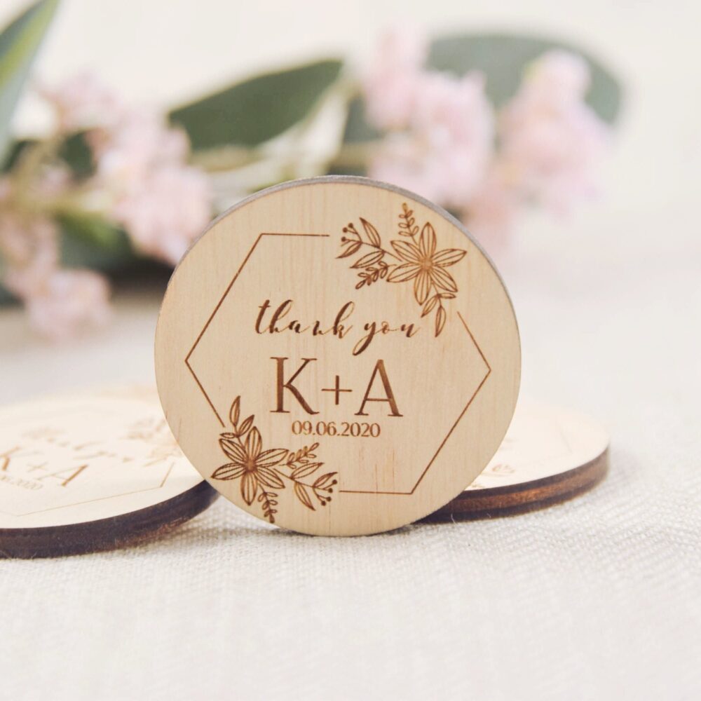 Wood Wedding Thank You Magnet Favors, Personalized Bride & Groom Gift Favors For Guests, Wooden Eco Friendly Magnets, Free Shipping