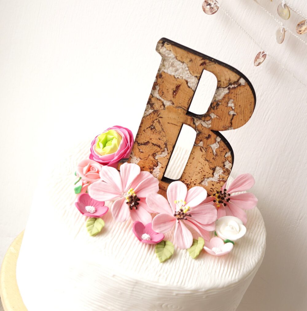Rustic Monogram Cake Topper, Wedding Cork Wooden Vineyard Decor, Letter Topper