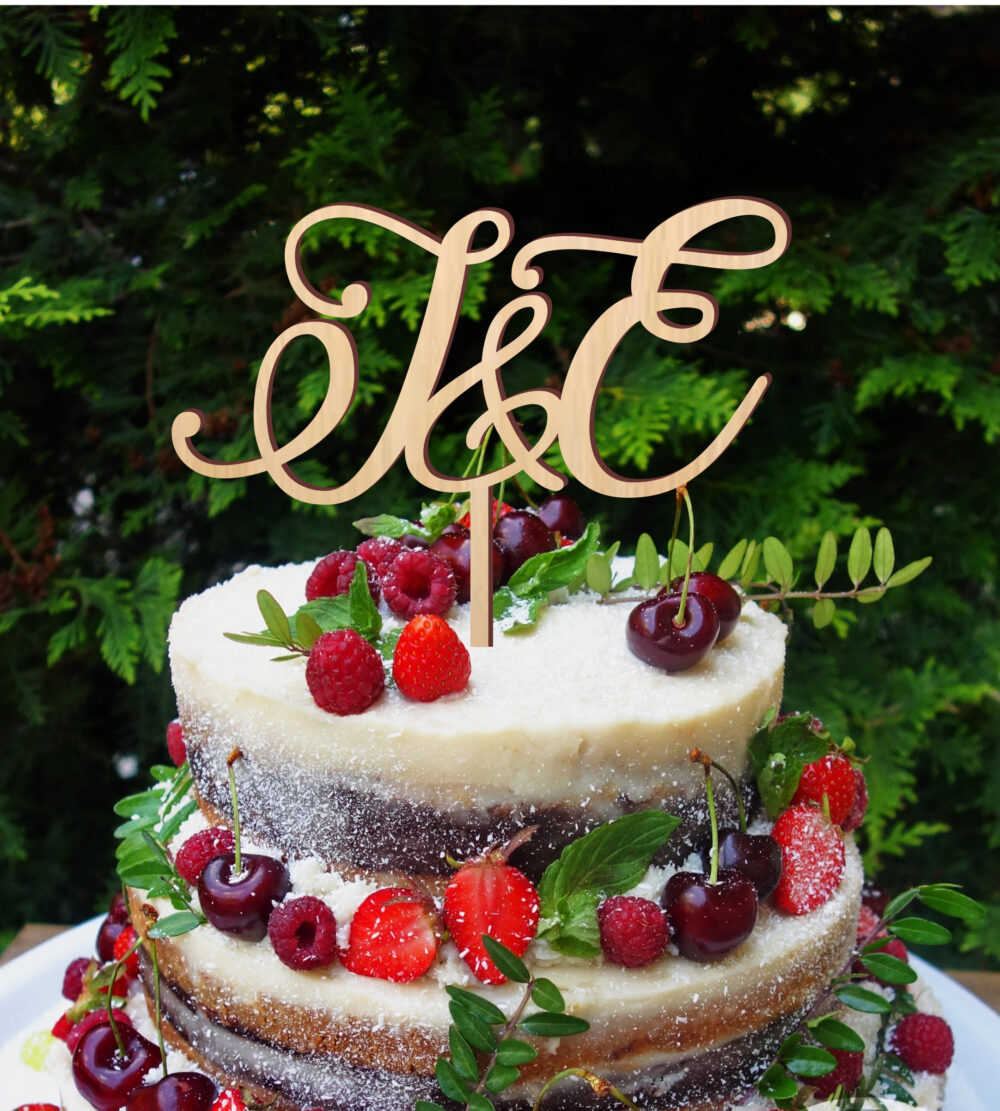 Cake Topper For Wedding, Initials Cake Topper, Monogram Personalized Rustic Wooden Gold