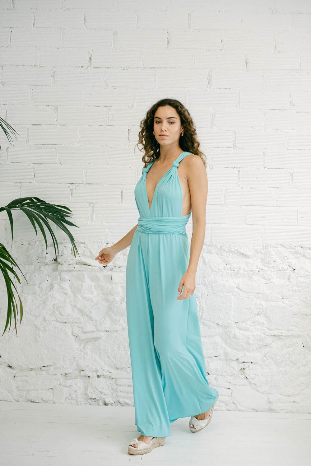 Aquamarine Infinity Jumpsuit For Bridesmaids, Pants Evening, Wedding Jumpsuit, Light Green