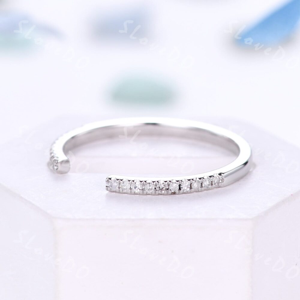 Diamond Wedding Band Open Gap Ring Half Eternity Moissanite Unique Anniversary Stackable Matching Best Gift For Her Silver