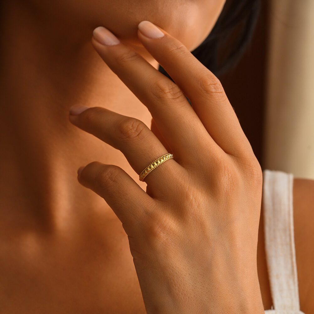 14K Solid Gold Wedding Band, Personalized Ring, Minimalist Promise Gift For Her, Ring Women, Silver & Gold, Qa143