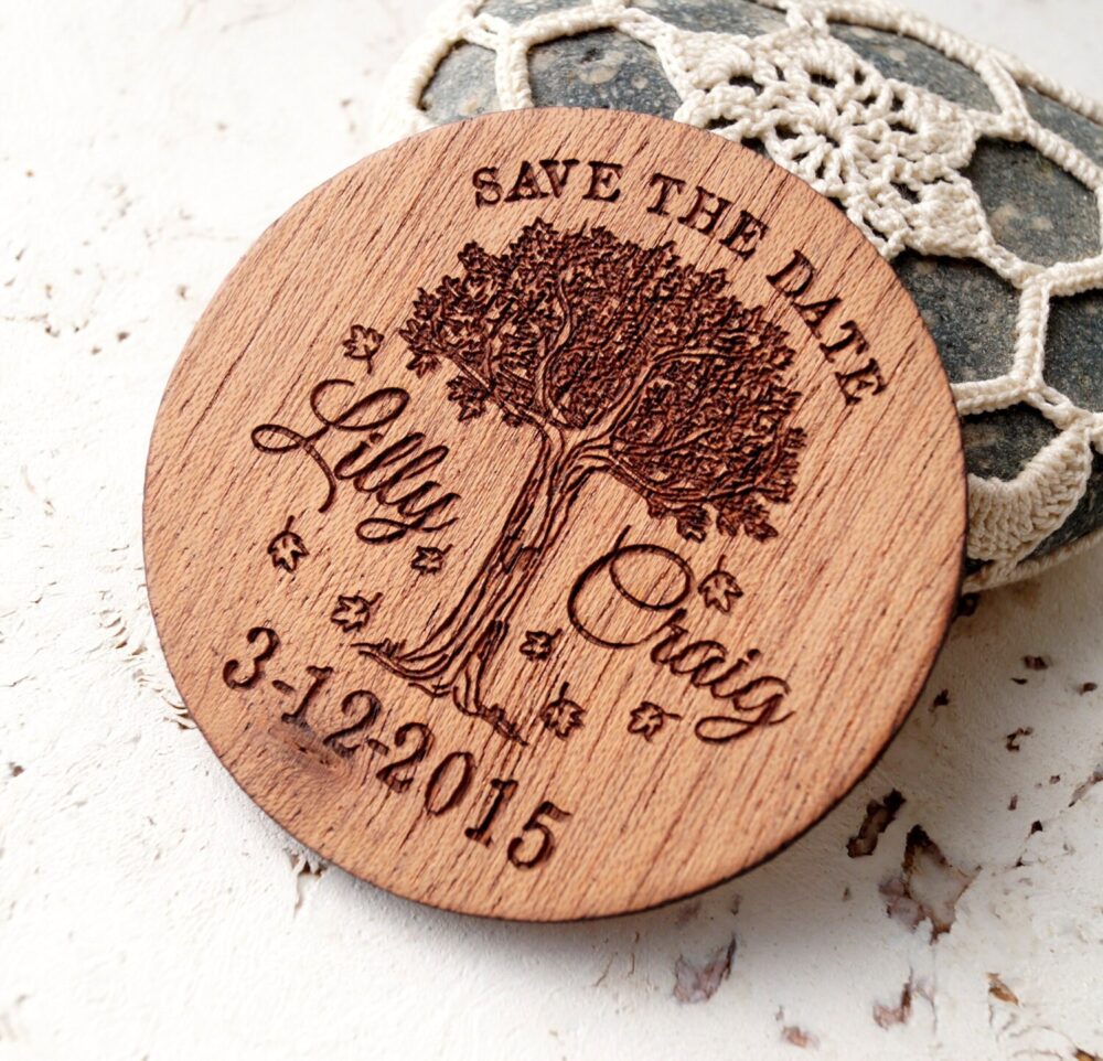 Wedding Save The Date, Wooden Save Date Magnet, Rustic Dates, Luxury Personalized Round Wood Dates