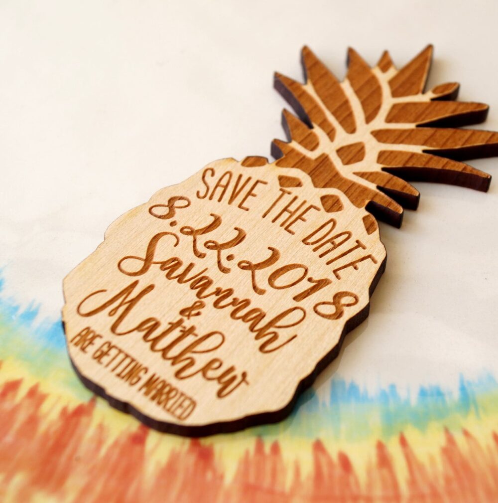 Save The Date, Save Date Magnet, Pineapple Magnets, Rustic Wooden Dates, Pineapple 25 Pc