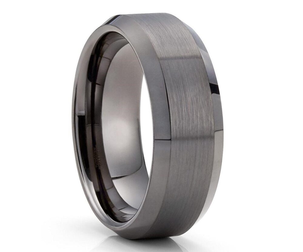 Gunmetal Wedding Ring, Tungsten Band, Tungsten Carbide Ring, Anniversary Ring, Engagement Ring, Unique Tungsten Ring, Beveled Ring