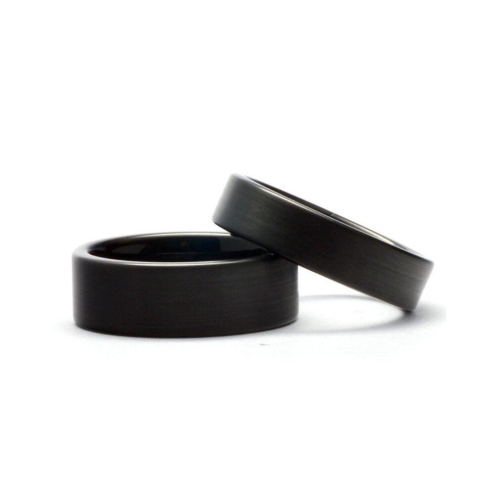 Black Wedding Band Set His & Hers Couple Rings, Tungsten Rings For Couples