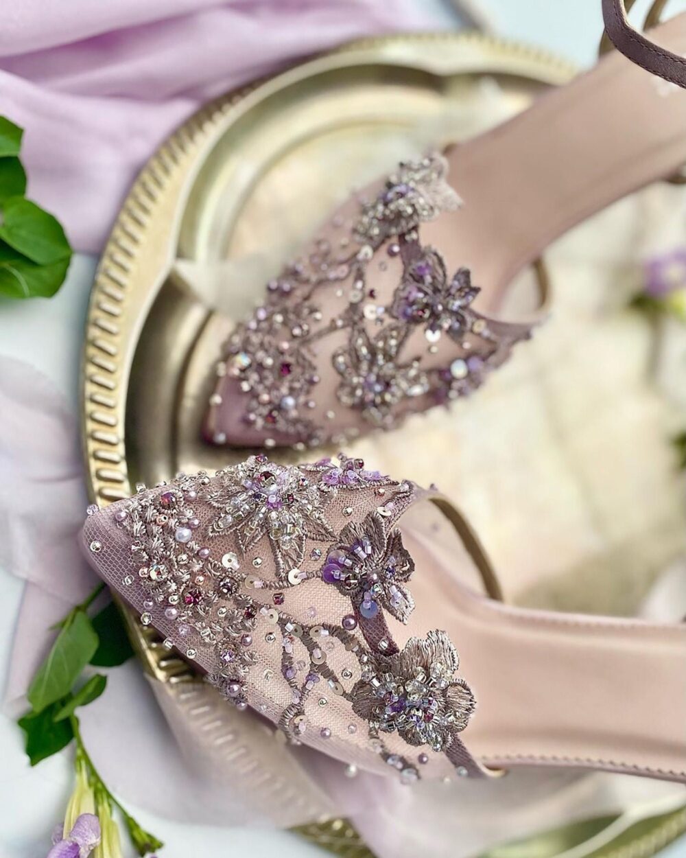 Handmade Lace Floral Lavender Wedding Shoe, Purple Embroidery Bridal Beaded Elegant High Heels, Pretty Classy Transparent Shoe