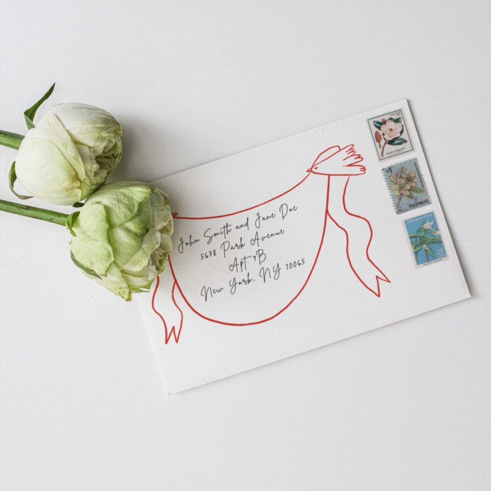 Dove Wedding Invitations Envelopes | Digital Stationery Love Doves Whimsical Wedding Envelope Design Hand Drawn Illustration