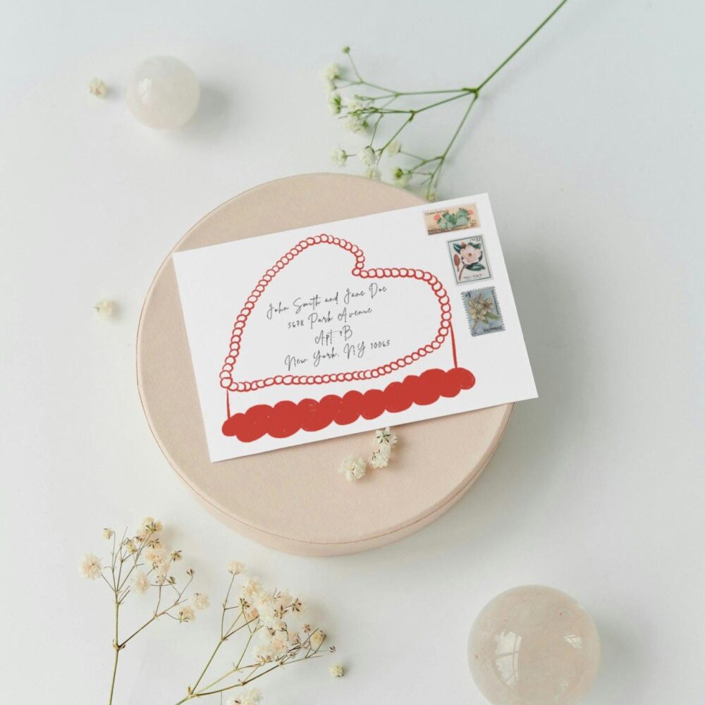 Cake Wedding Invitations Envelopes | Digital Stationery Love Cake Whimsical Wedding Envelope Design Hand Drawn Illustration