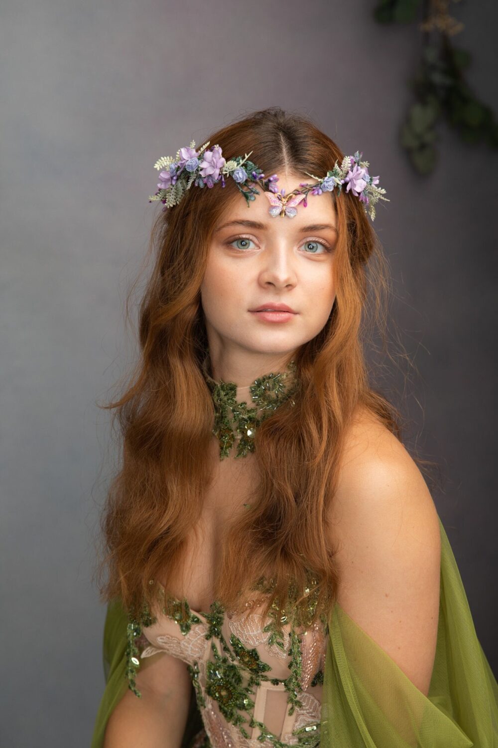 Elven Flower Tiara, Butterfly Wedding Crown, Fairy Bridal Lilac Elf Tiara Romantic Purple Crown Halloween Magaela