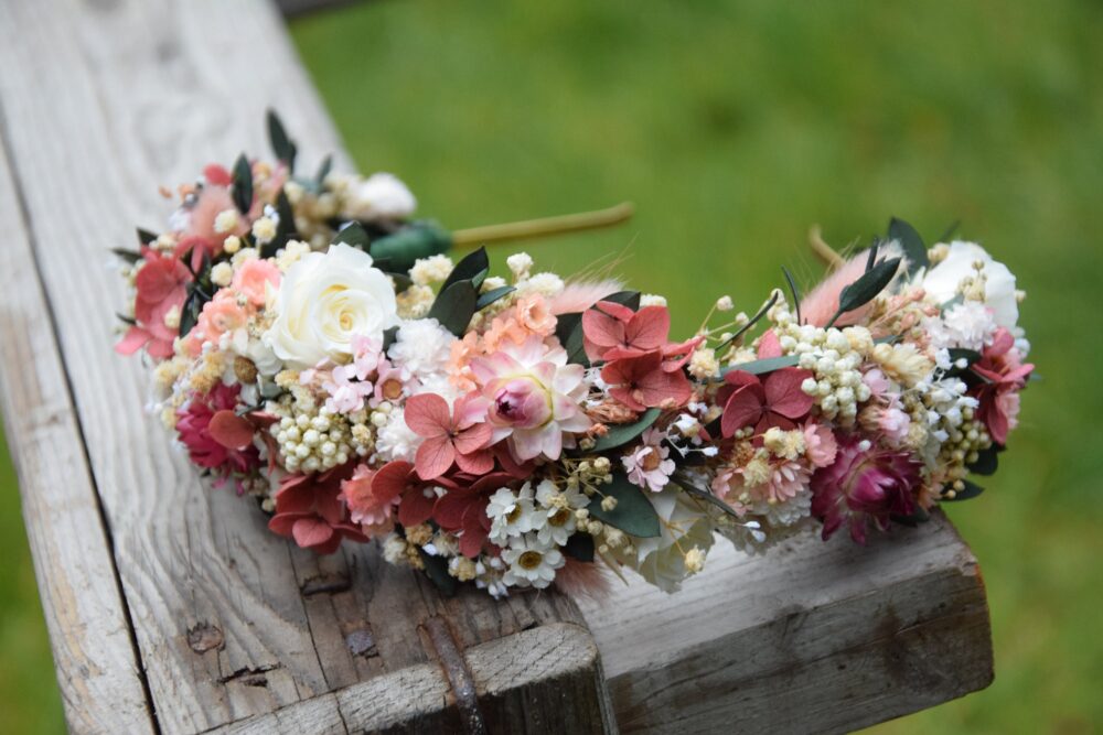Head Wreath, Wedding Headband, Rustic Dried Flowers Flower Crown, Preserved Floral Crown