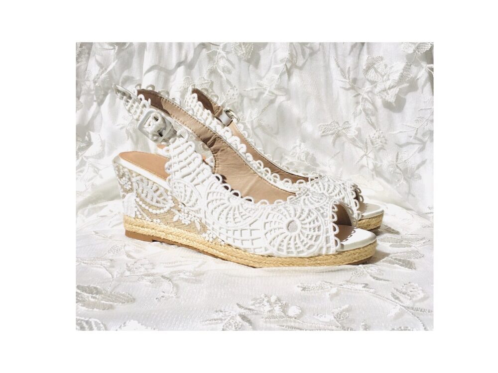 Wedge Wedding Shoes, Height 3 "-7 cm, Open Toe White Espadrilles Boho Wedding, Bridal Shoes, Macrame, Lace, Comfortable, Ankle Strap