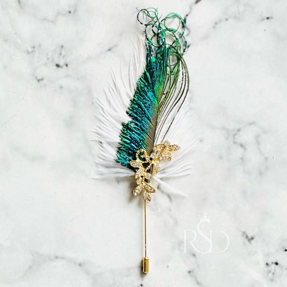 Peacock Feather Boutonniere Lapel Pin Prom For Wedding Suit Chest Corsage Handmade