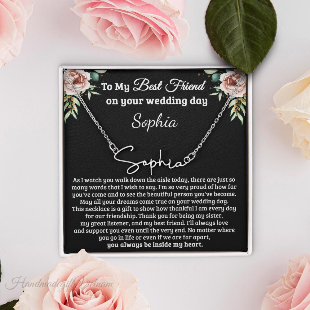 Best Friend Wedding Necklace Personalised, Signature Name For My On Her Day, Marry