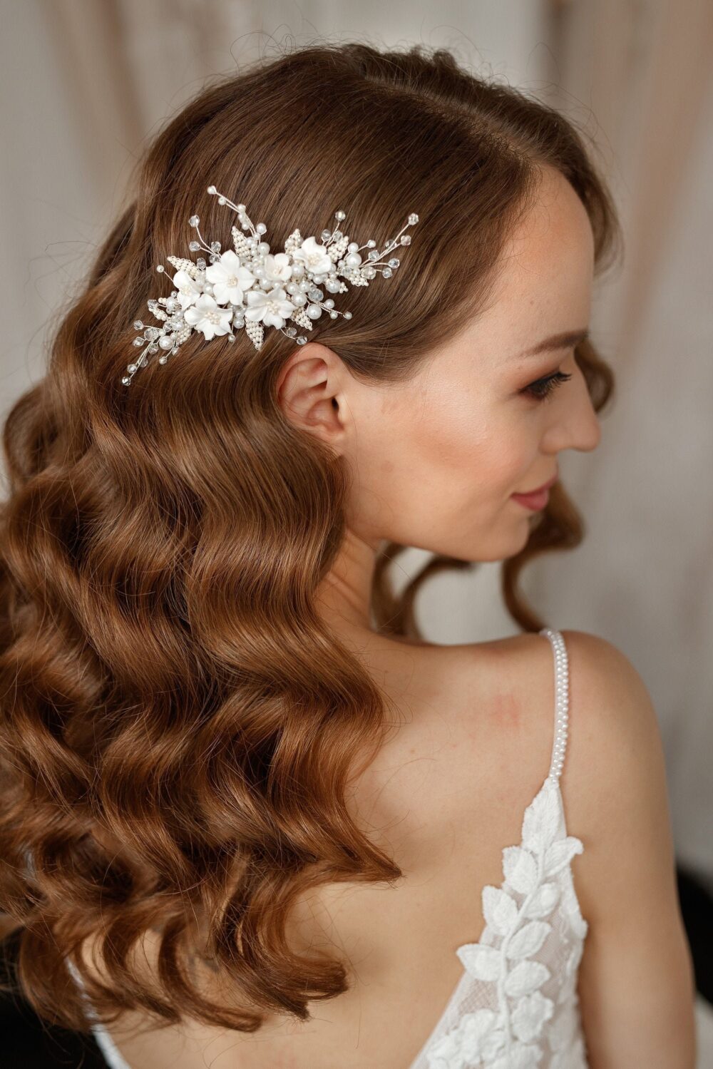 Bridal Flower Hair Piece, Wedding Vine, Pearl Comb Floral Headpiece