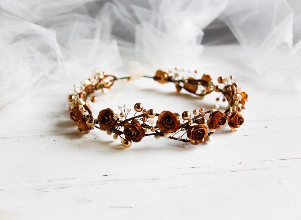 Flower Girl Crown, Crown Wedding, Headband, Headpiece, Gold Bride Wreath