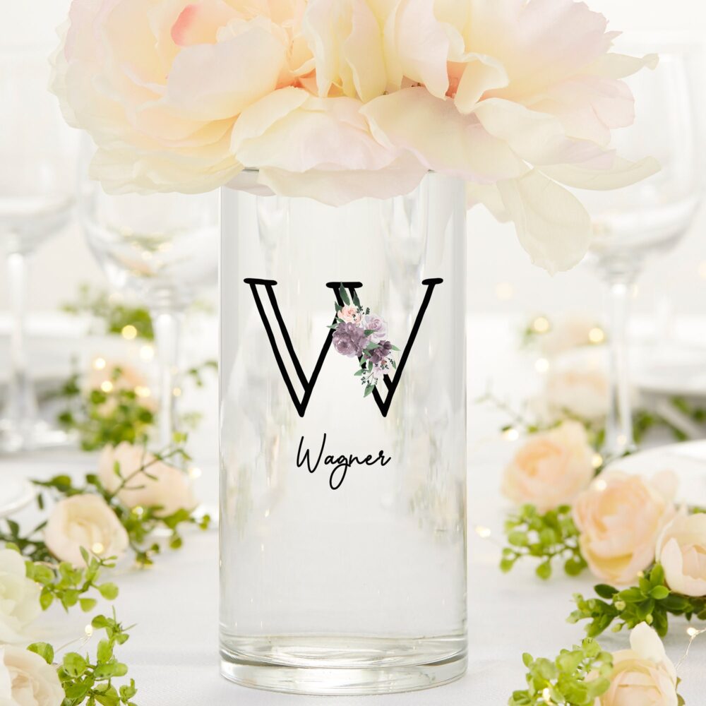 Colorful Floral Personalized 7.5" Cylinder Wedding Vase, Gifts, Gifts For Couples, Mr & Gift, Mrs Gift