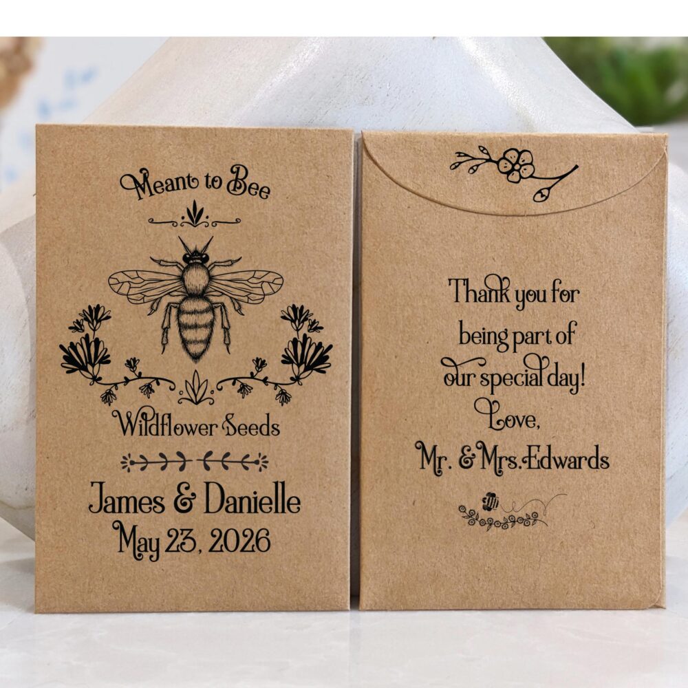 Honey Bee Seed Packet Wedding Favors, Eco Friendly Bridal Shower Keepsakes, Meant To Bee, Rustic Country Guest Gifts